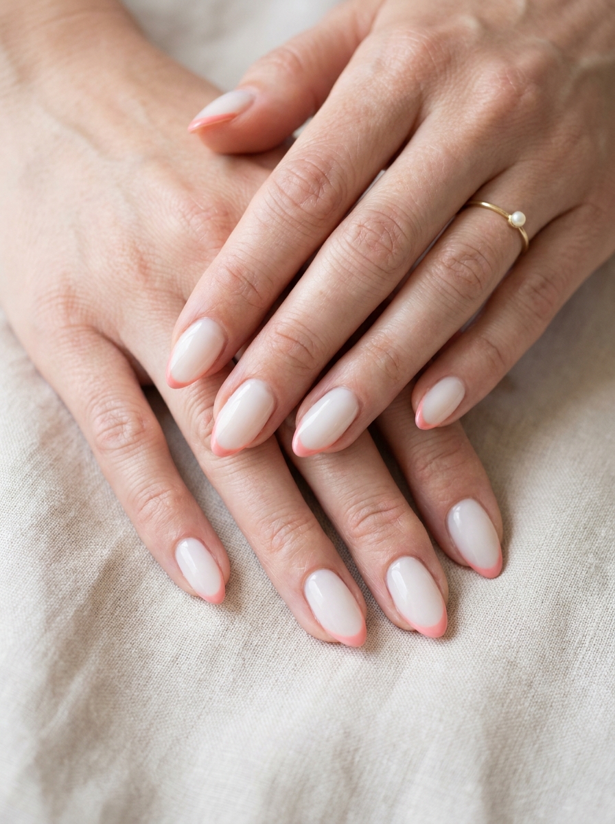 White Base with Colored French Edge auf milchig weißer Nagelbasis